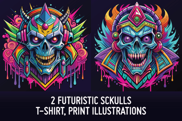 2 Colorful Skulls Graphics & Illustrations Review