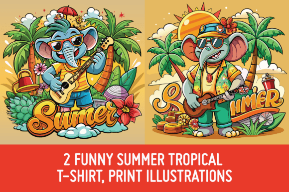 2 Elephants Summer Tshirt Graphics & Illustrations