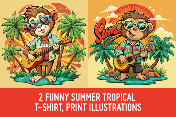 2 Monkey Summer T-Shirt Graphics & Illustrations