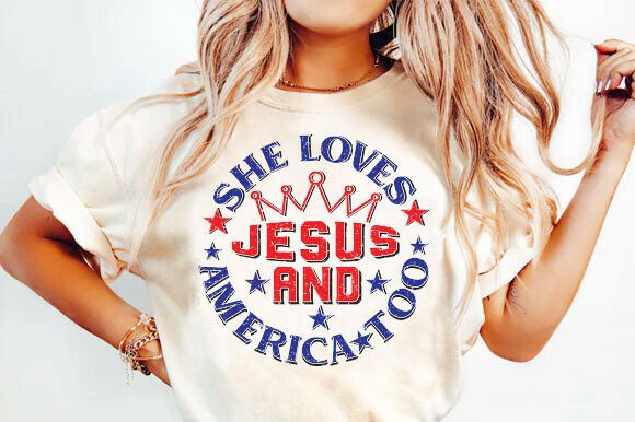 She Loves Jesus and America Too PNG: Graphics & T-Shirt Designs